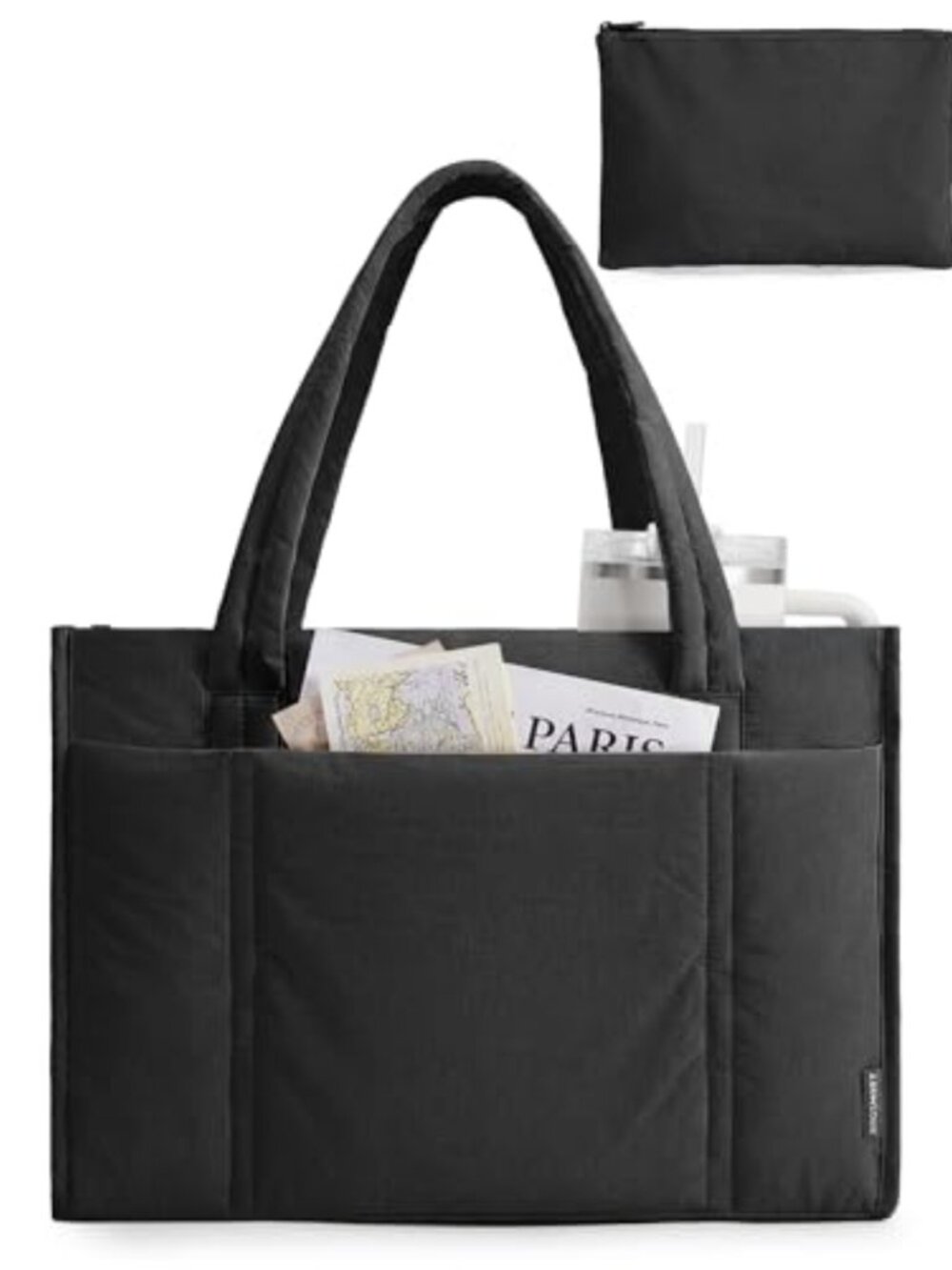 Puffer Tote Bag for Women, 21L Quilted Laptop Travel Work Bag with Pouch